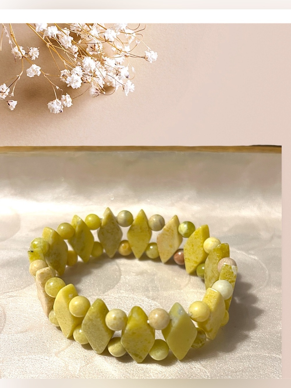 Pineapple Jasper Stone Beaded Stretch Bracelet